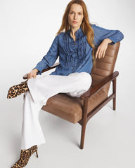 Chico's Outlet Bailey Indigo Tencel Ruffle Front Shirt