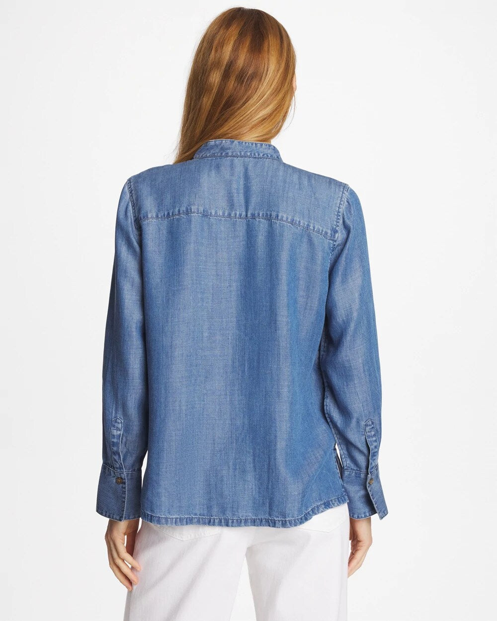 Chico's Outlet Bailey Indigo Tencel Ruffle Front Shirt