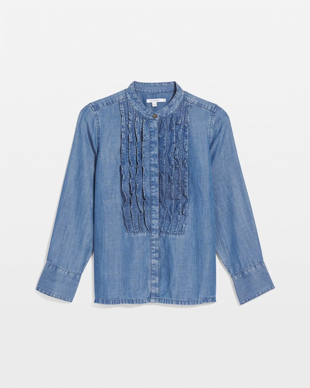 Chico's Outlet Bailey Indigo Tencel Ruffle Front Shirt