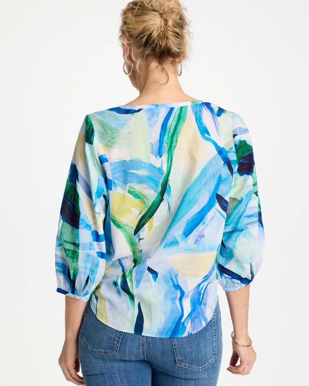 Chico's On Sale Amparo Blue Printed Tie-Front Top