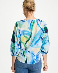 Chico's On Sale Amparo Blue Printed Tie-Front Top