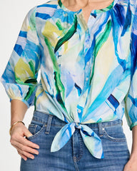 Chico's On Sale Amparo Blue Printed Tie-Front Top