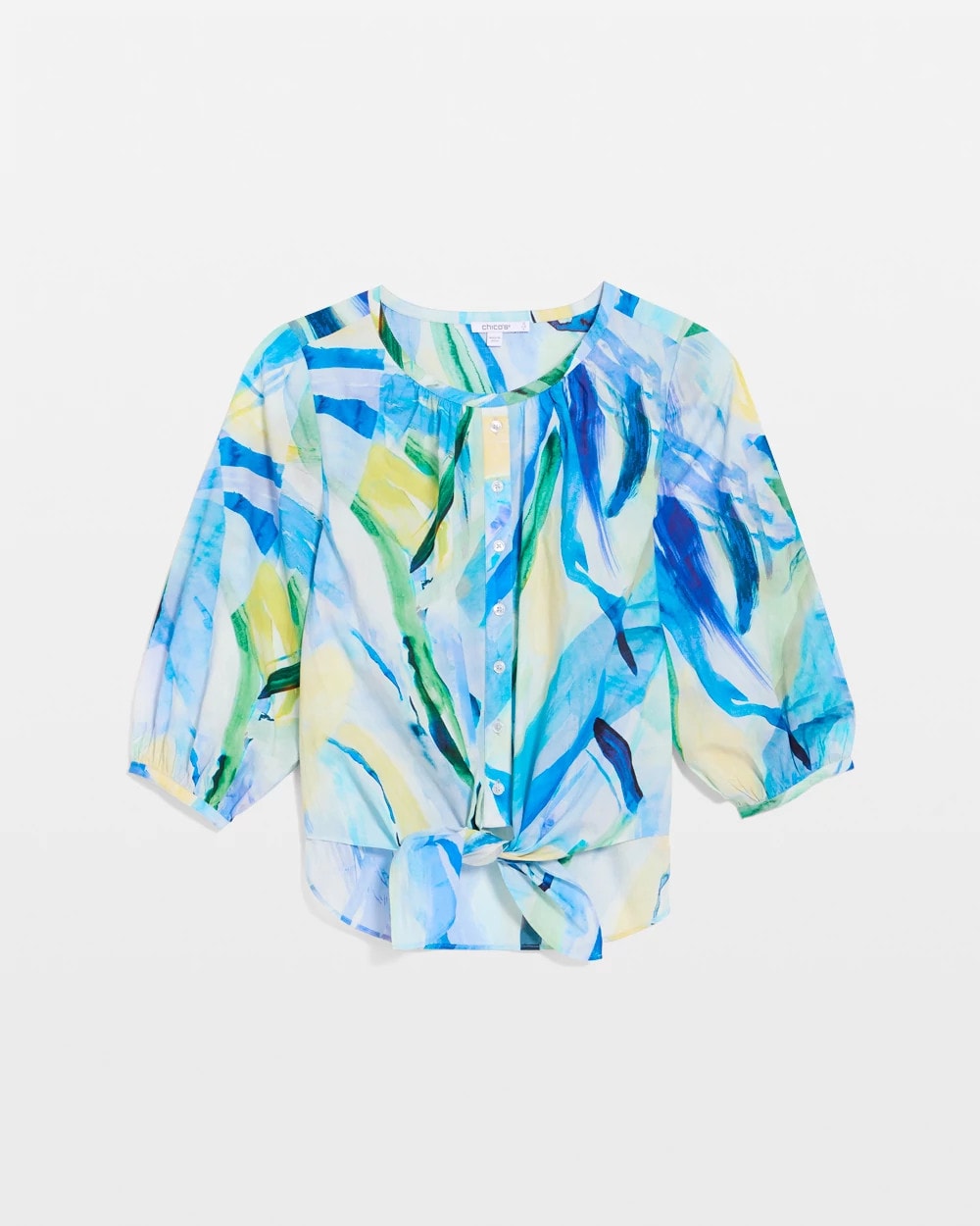 Chico's On Sale Amparo Blue Printed Tie-Front Top