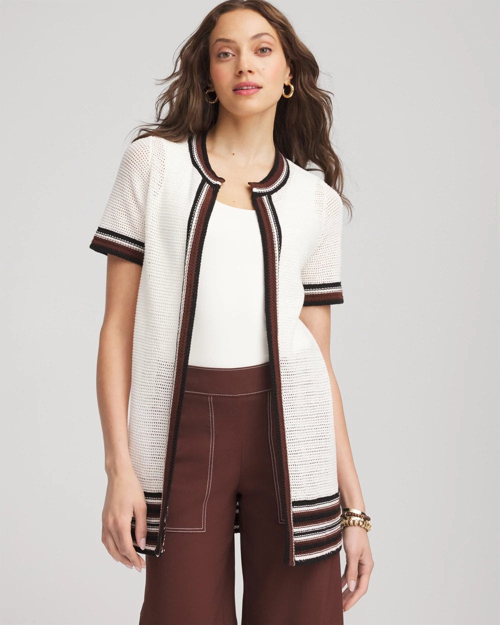 Chico's For Sale Ecru Pointelle High-Style Short-Sleeve Cardigan