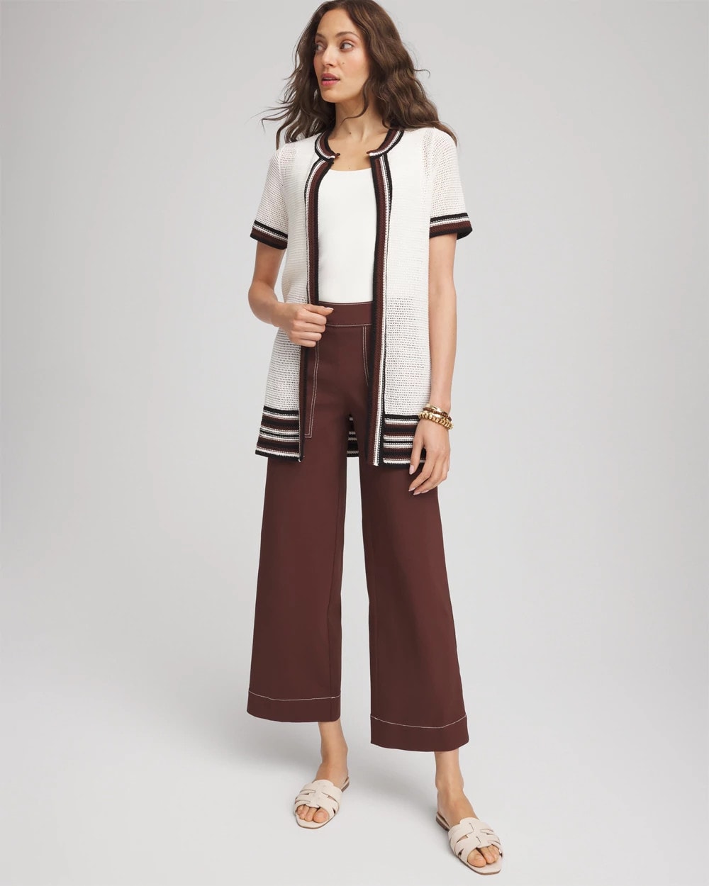 Chico's For Sale Ecru Pointelle High-Style Short-Sleeve Cardigan