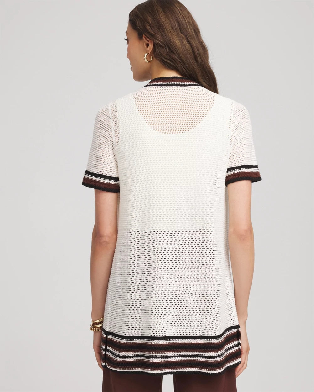 Chico's For Sale Ecru Pointelle High-Style Short-Sleeve Cardigan