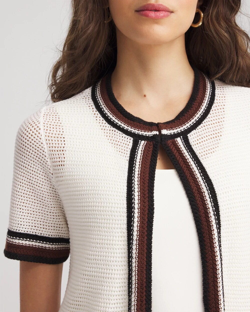 Chico's For Sale Ecru Pointelle High-Style Short-Sleeve Cardigan