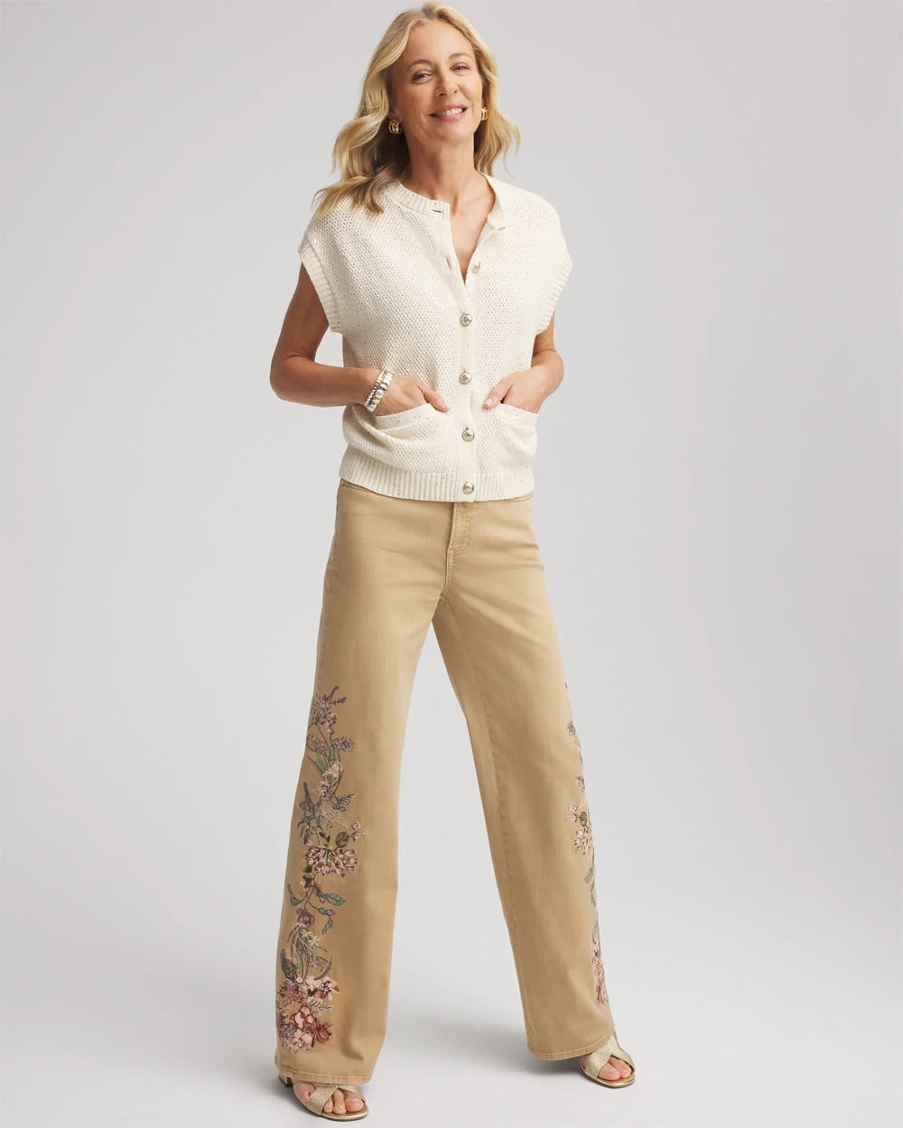 Chico's Online Gold Button-Up Sweater Vest
