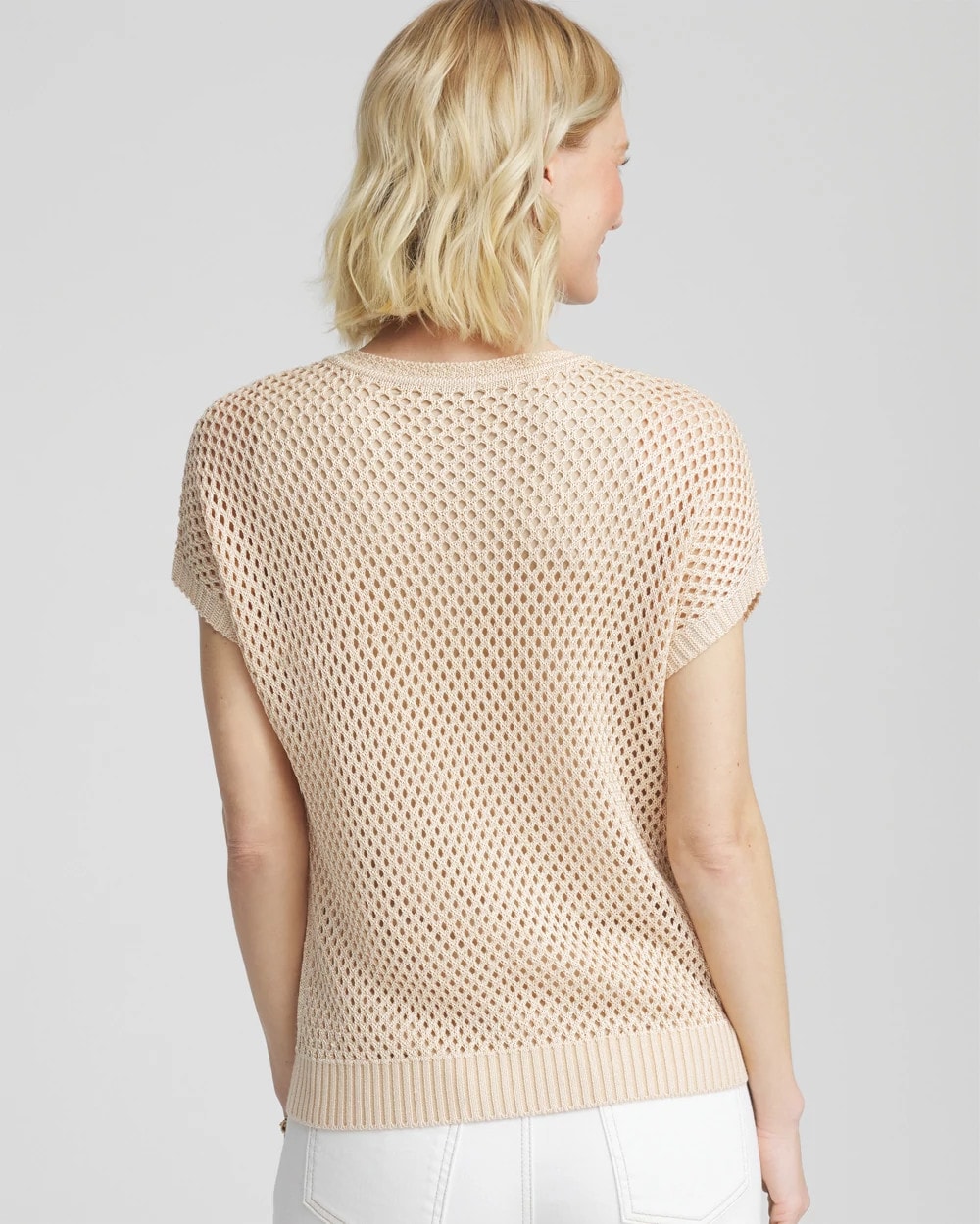 Chico's On Sale Glistening Sand Embroidered Pointelle Pull-Over