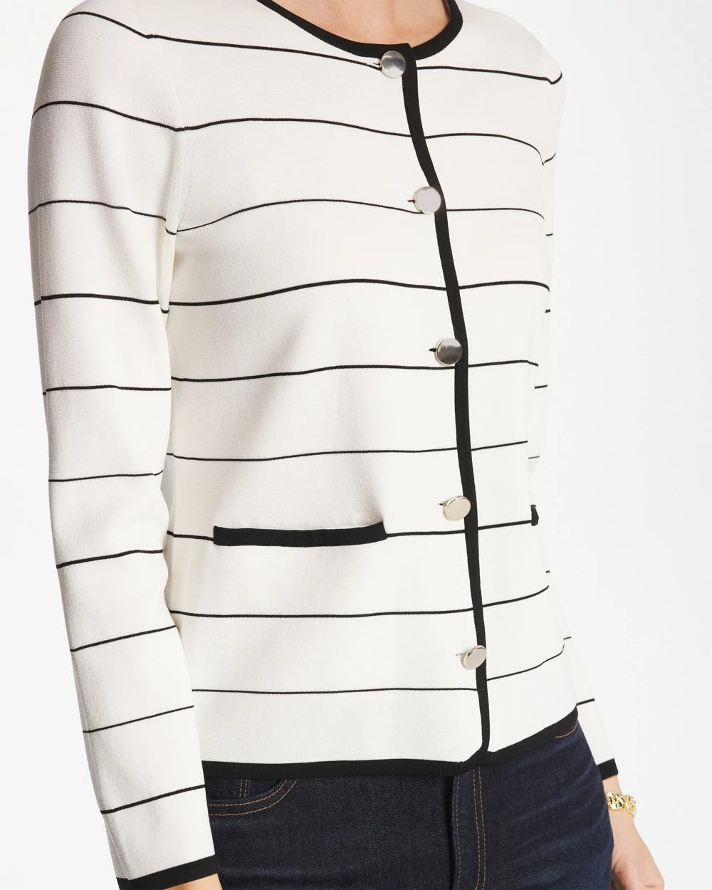 Chico's Online Ecru Contrast Tipped Sweater Blazer