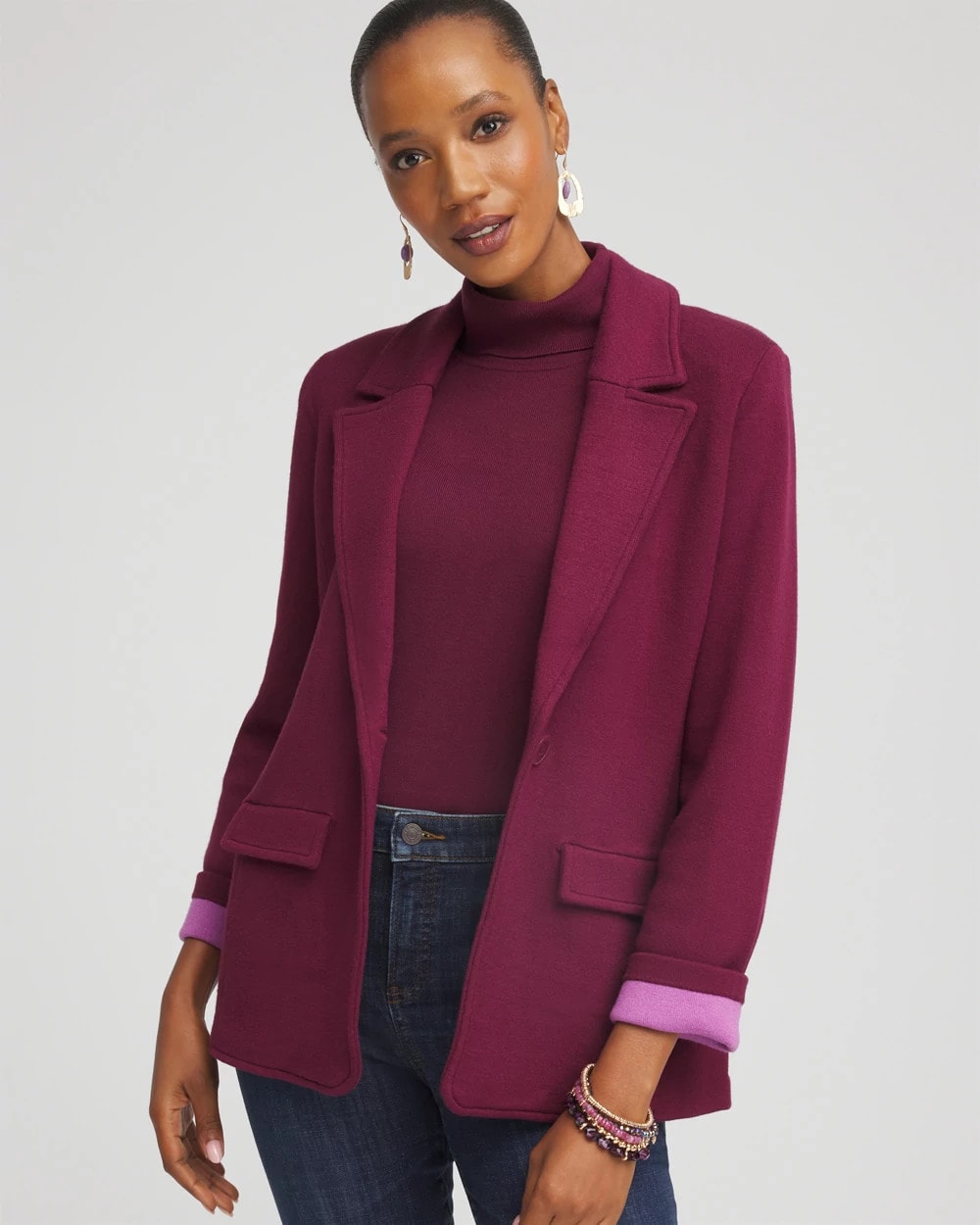 Chico's Sale Deep Chianti Single-Breasted Sweater Blazer