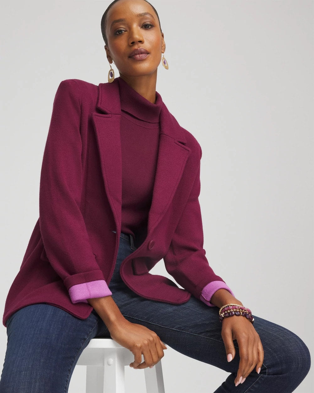 Chico's Sale Deep Chianti Single-Breasted Sweater Blazer