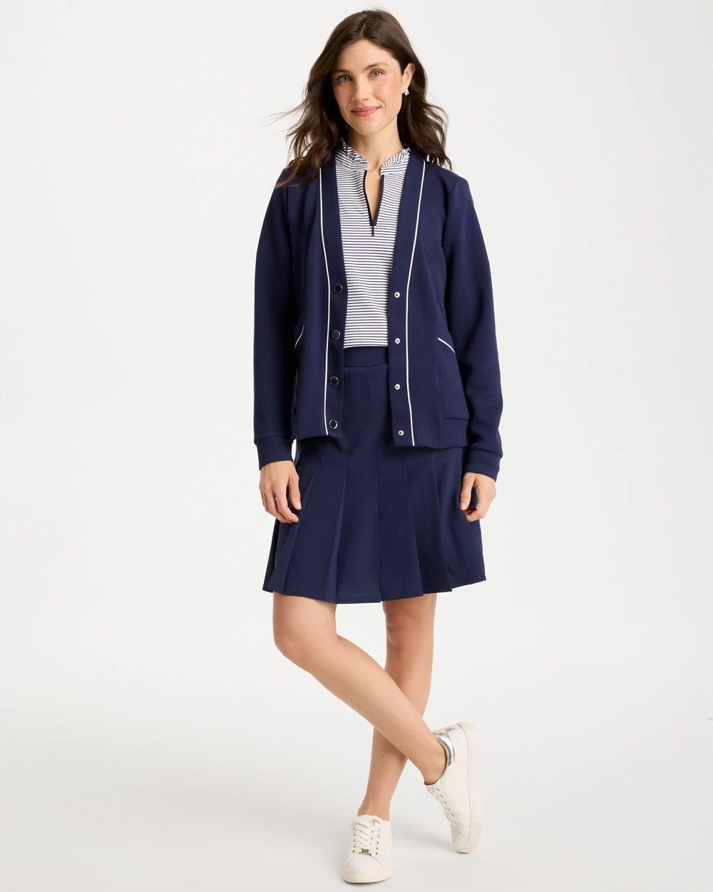 Chico's Outlet Passport Blue Zenergy® Soft Pique Button-Down Cardigan