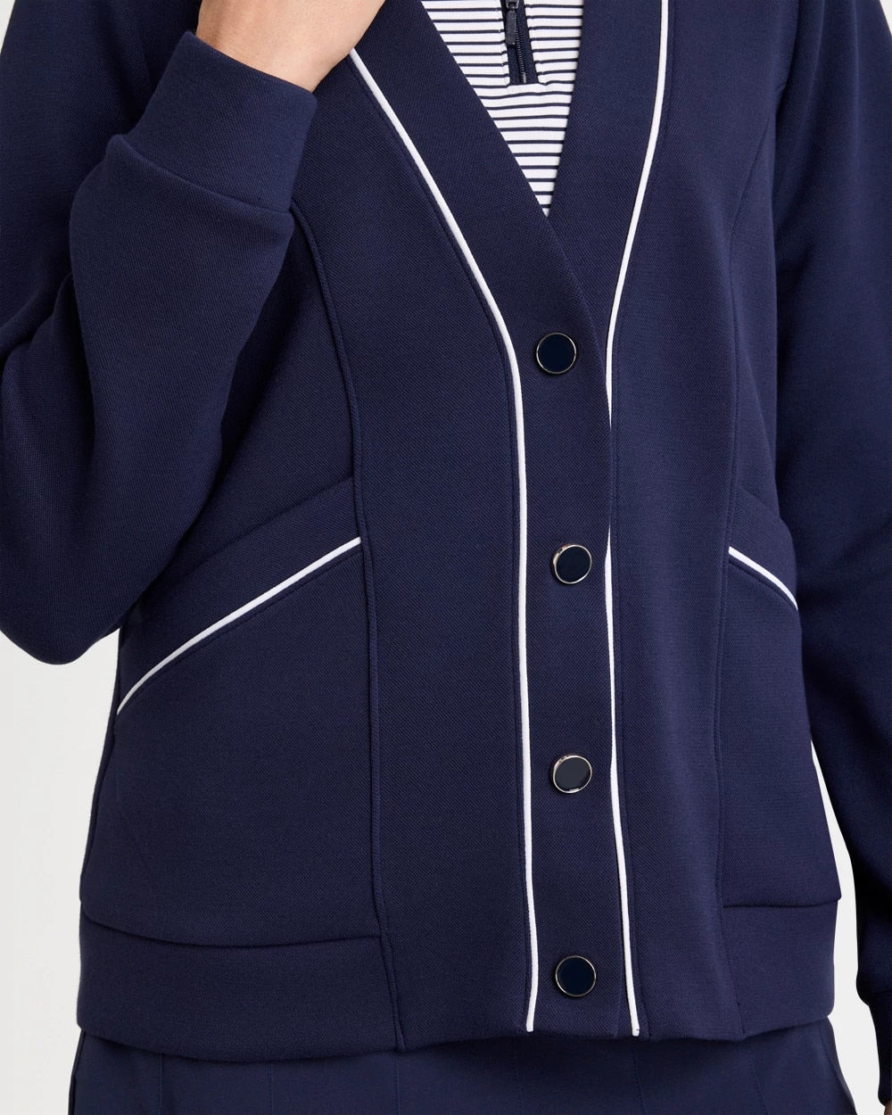 Chico's Outlet Passport Blue Zenergy® Soft Pique Button-Down Cardigan