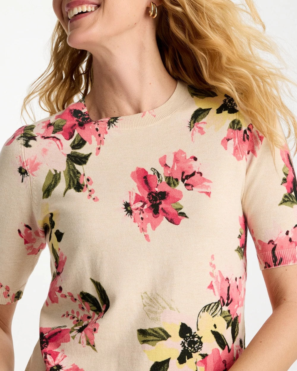 Chico's For Sale Hot Honeysuckle Ella Crewneck Floral Pullover Sweater