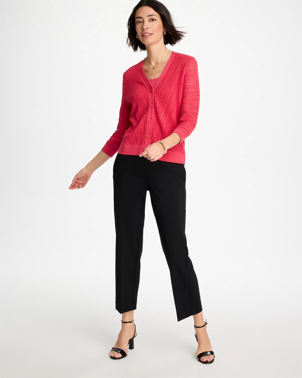 Chico's Online Hot Honeysuckle Stitchy V-Neck Cardigan