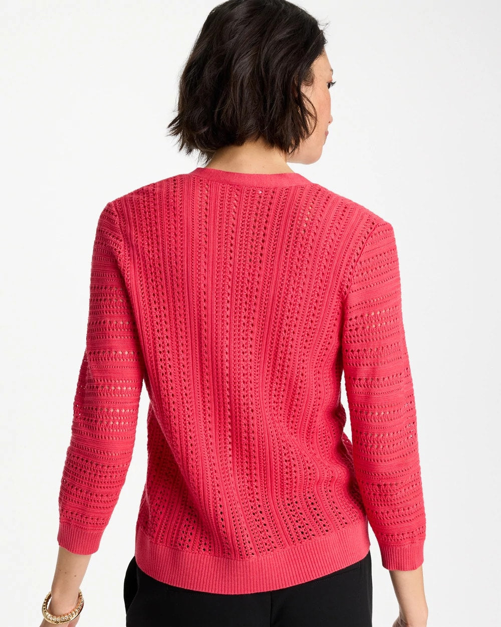 Chico's Online Hot Honeysuckle Stitchy V-Neck Cardigan
