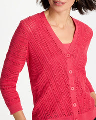 Chico's Online Hot Honeysuckle Stitchy V-Neck Cardigan