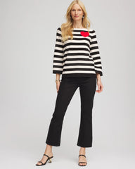 Chico's Outlet English Cream Striped V-Day Pullover