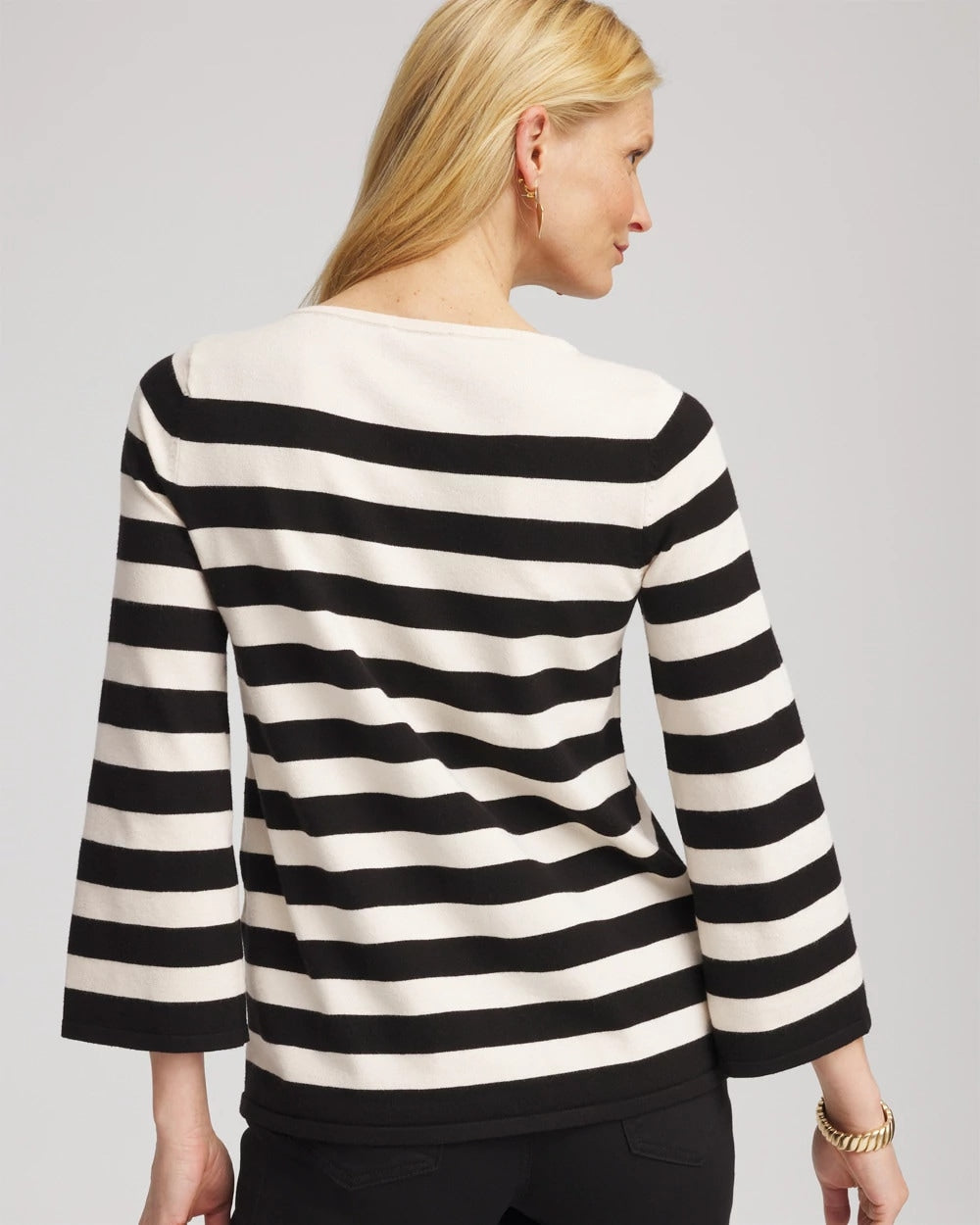Chico's Outlet English Cream Striped V-Day Pullover