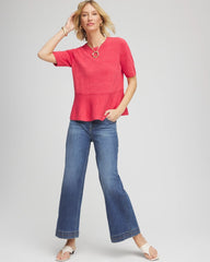 Chico's On Sale Folkloric Red Pullover Peplum Sweater