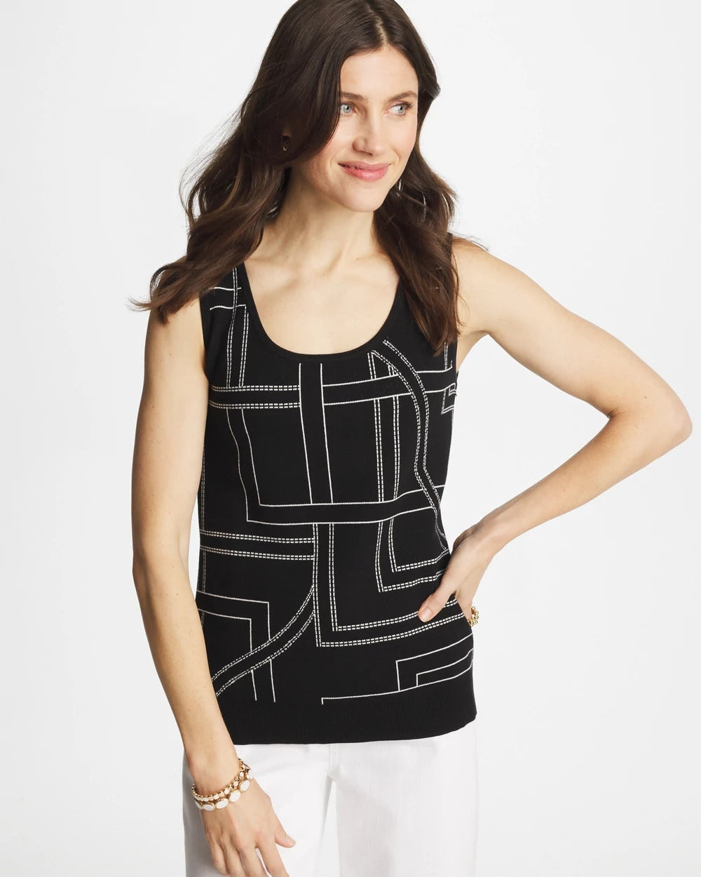 Chico's Discount Black Ella Graphic Scoopneck Tank