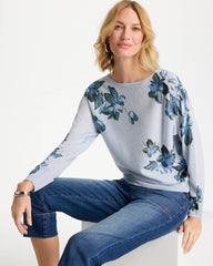 Chico's Sale Blue Orchid Floral Print Pullover Sweater