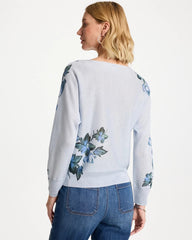 Chico's Sale Blue Orchid Floral Print Pullover Sweater
