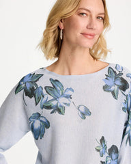 Chico's Sale Blue Orchid Floral Print Pullover Sweater