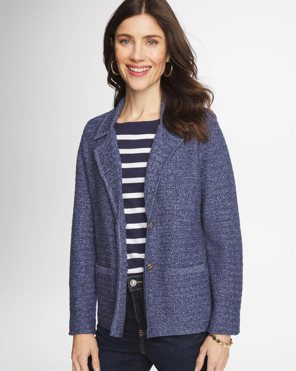 Chico's Outlet Medium Denim Denim Inspired Textured Cardigan