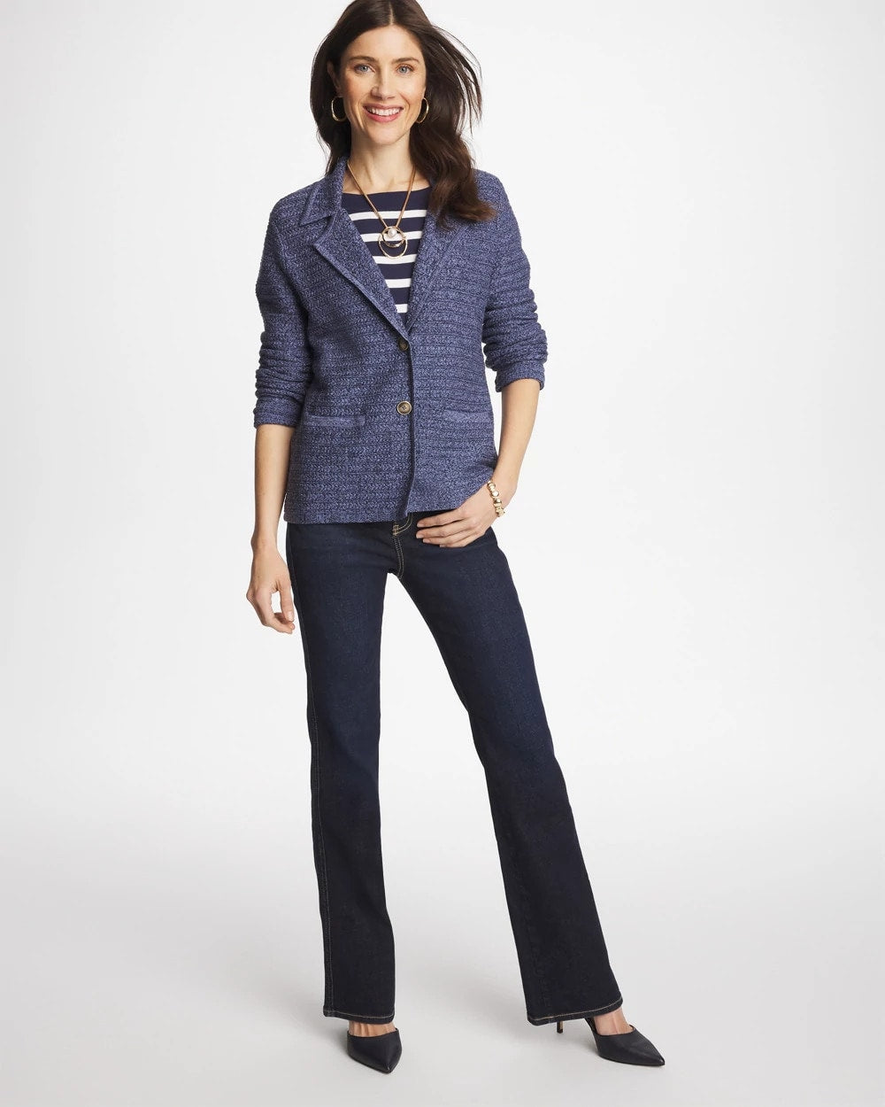 Chico's Outlet Medium Denim Denim Inspired Textured Cardigan