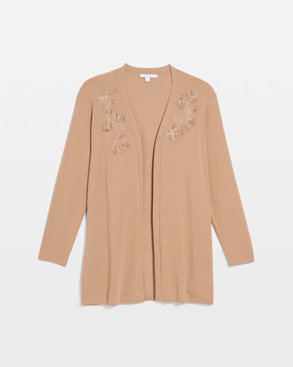 Chico's On Sale Cattail Brown Floral Embroidered Cardigan