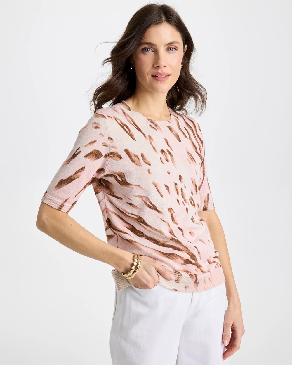 Chico's For Sale Sweet Blossom Ella Crewneck Metallic Pullover Sweater