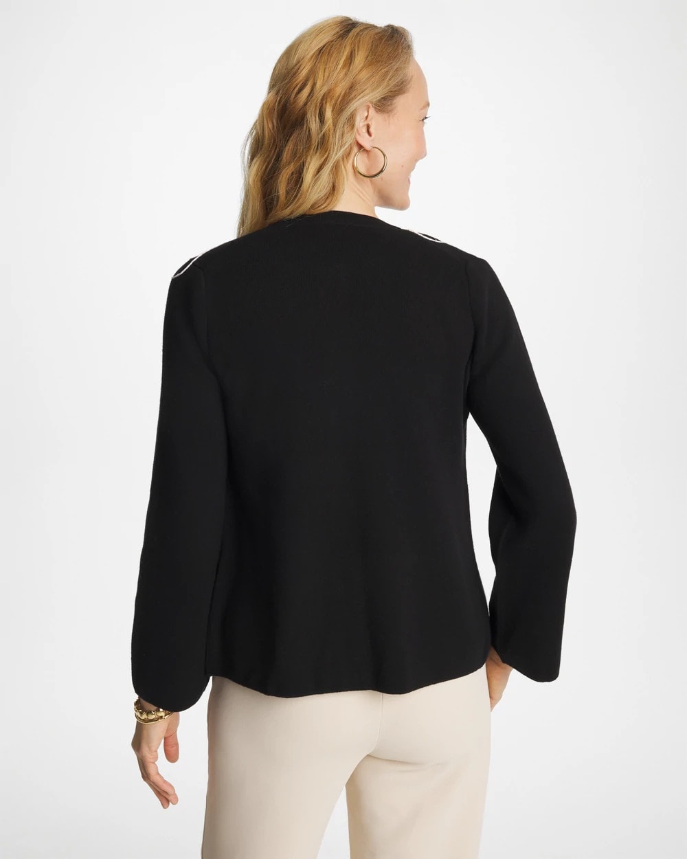 Chico's Online Black Embroidered Crewneck Cardigan Jacket