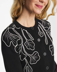 Chico's Online Black Embroidered Crewneck Cardigan Jacket