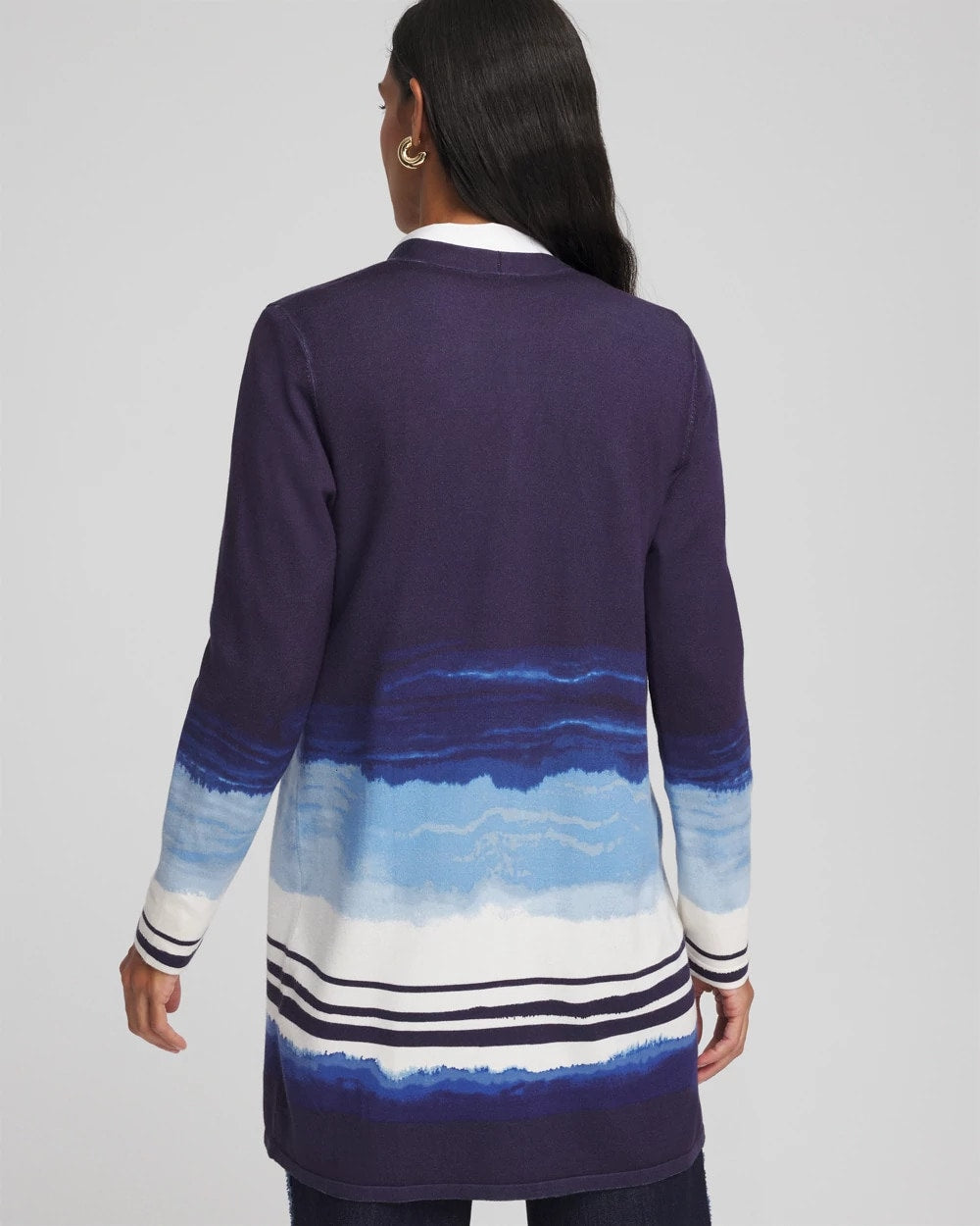 Chico's Discount Passport Blue Stripe Ombre Duster Cardigan