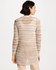 Chico's Outlet Cattail Brown Pointelle Metallic Cardigan