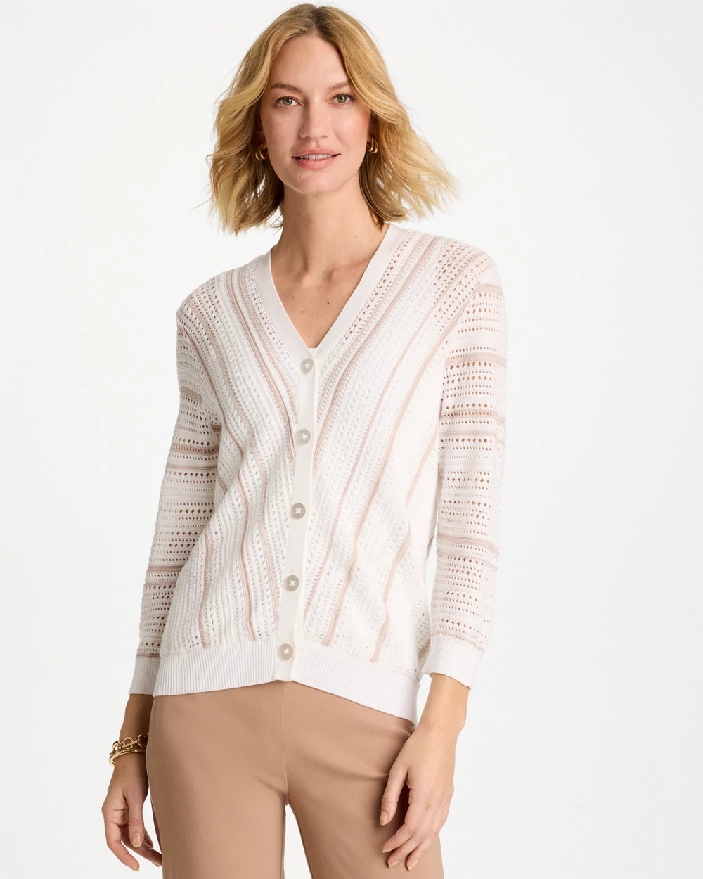 Chico's Online Alabaster Striped Stitchy Cardigan
