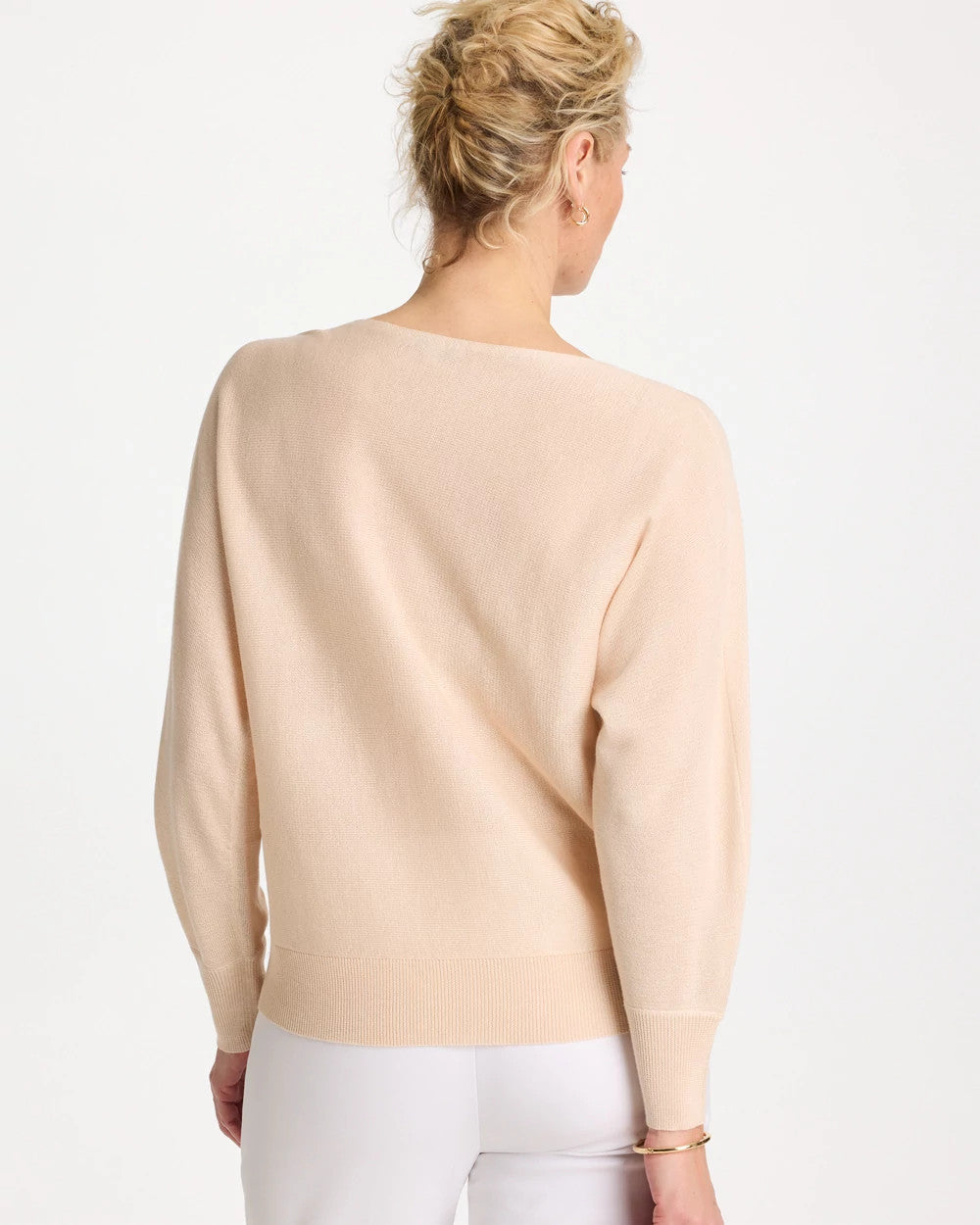 Chico's Discount Neutral Embroidered 3/4 Sleeve Sweater