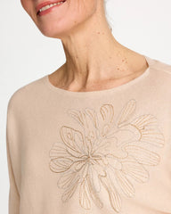 Chico's Discount Neutral Embroidered 3/4 Sleeve Sweater
