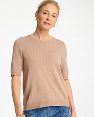 Chico's Sale Cattail Brown Ella Crewneck Pointelle Pullover Sweater