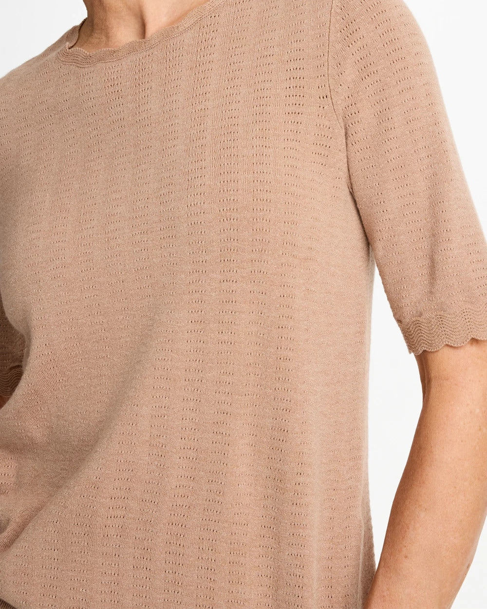 Chico's Sale Cattail Brown Ella Crewneck Pointelle Pullover Sweater