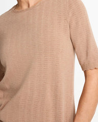 Chico's Sale Cattail Brown Ella Crewneck Pointelle Pullover Sweater