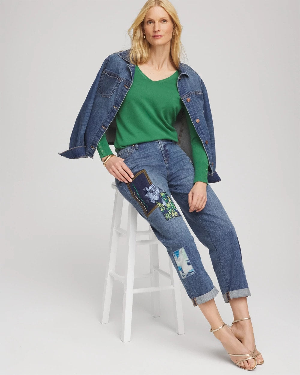 Chico's Outlet Jardin Green Ella V-Neck Pullover Sweater