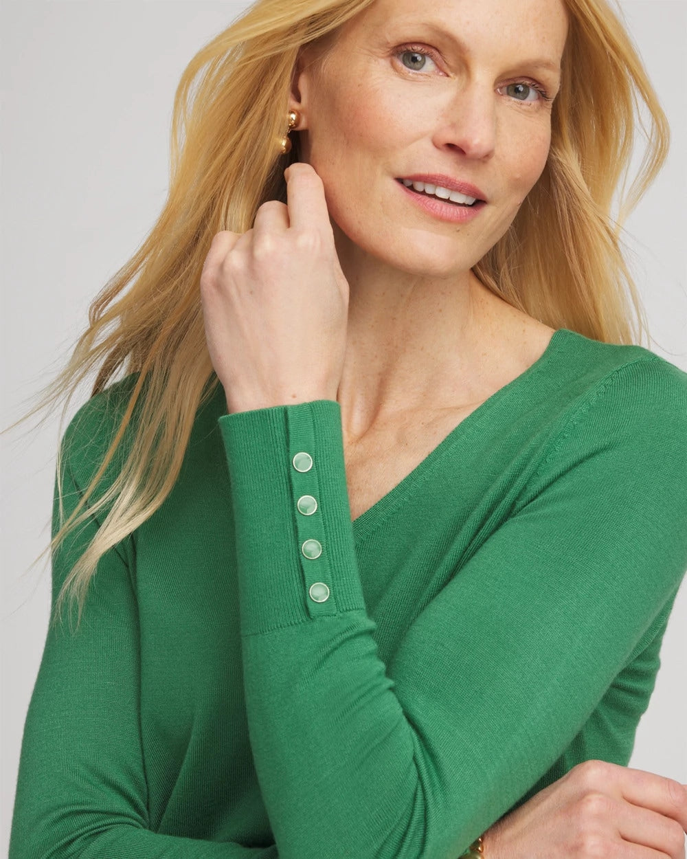 Chico's Outlet Jardin Green Ella V-Neck Pullover Sweater