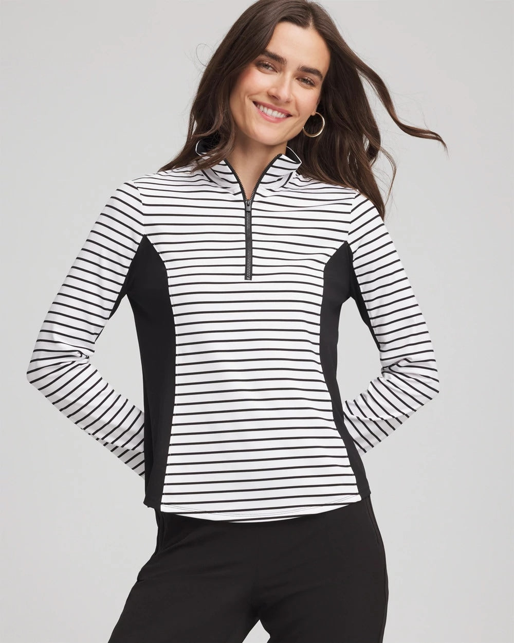 Chico's Online Black Zenergy® UPF Striped Block Half Zip