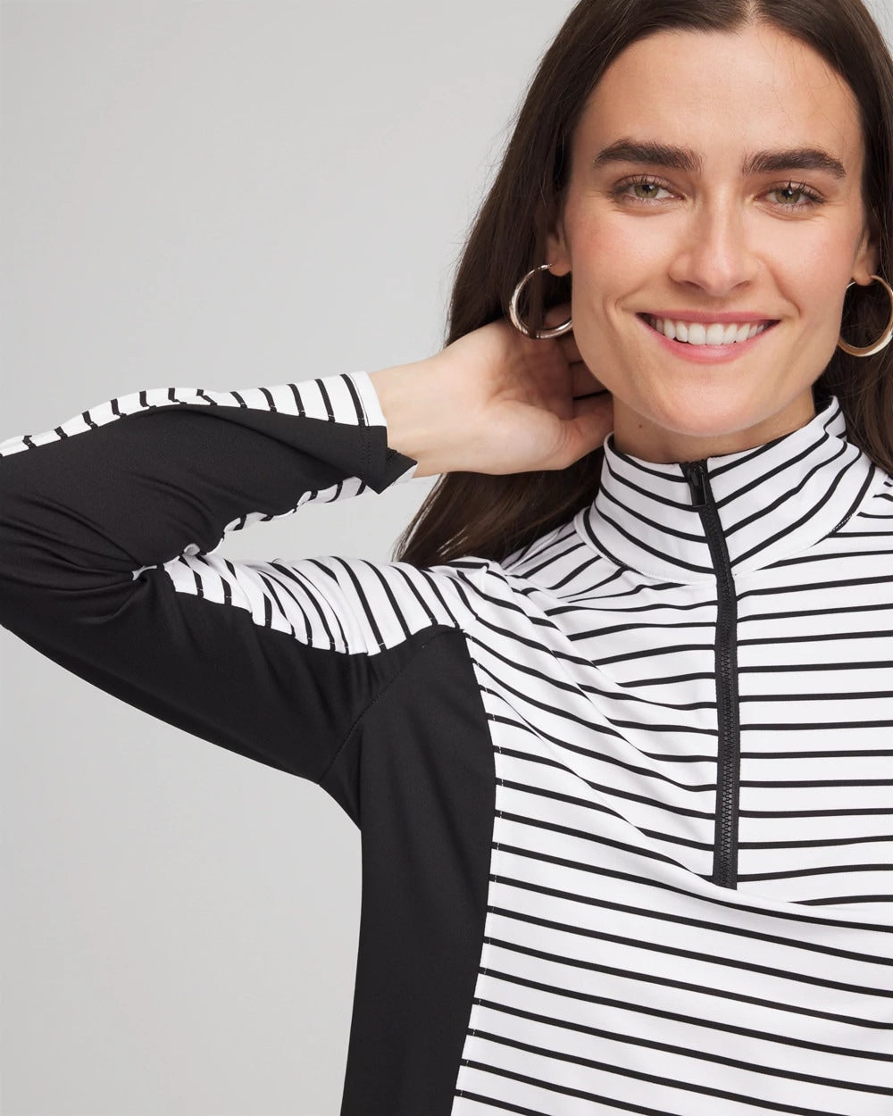 Chico's Online Black Zenergy® UPF Striped Block Half Zip