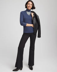 Chico's Discount Indigo Sky Ella Button Cuff Turtleneck Sweater