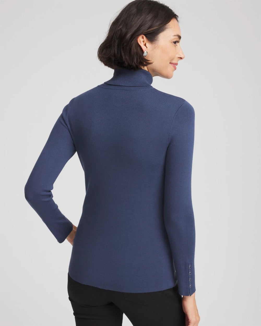 Chico's Discount Indigo Sky Ella Button Cuff Turtleneck Sweater