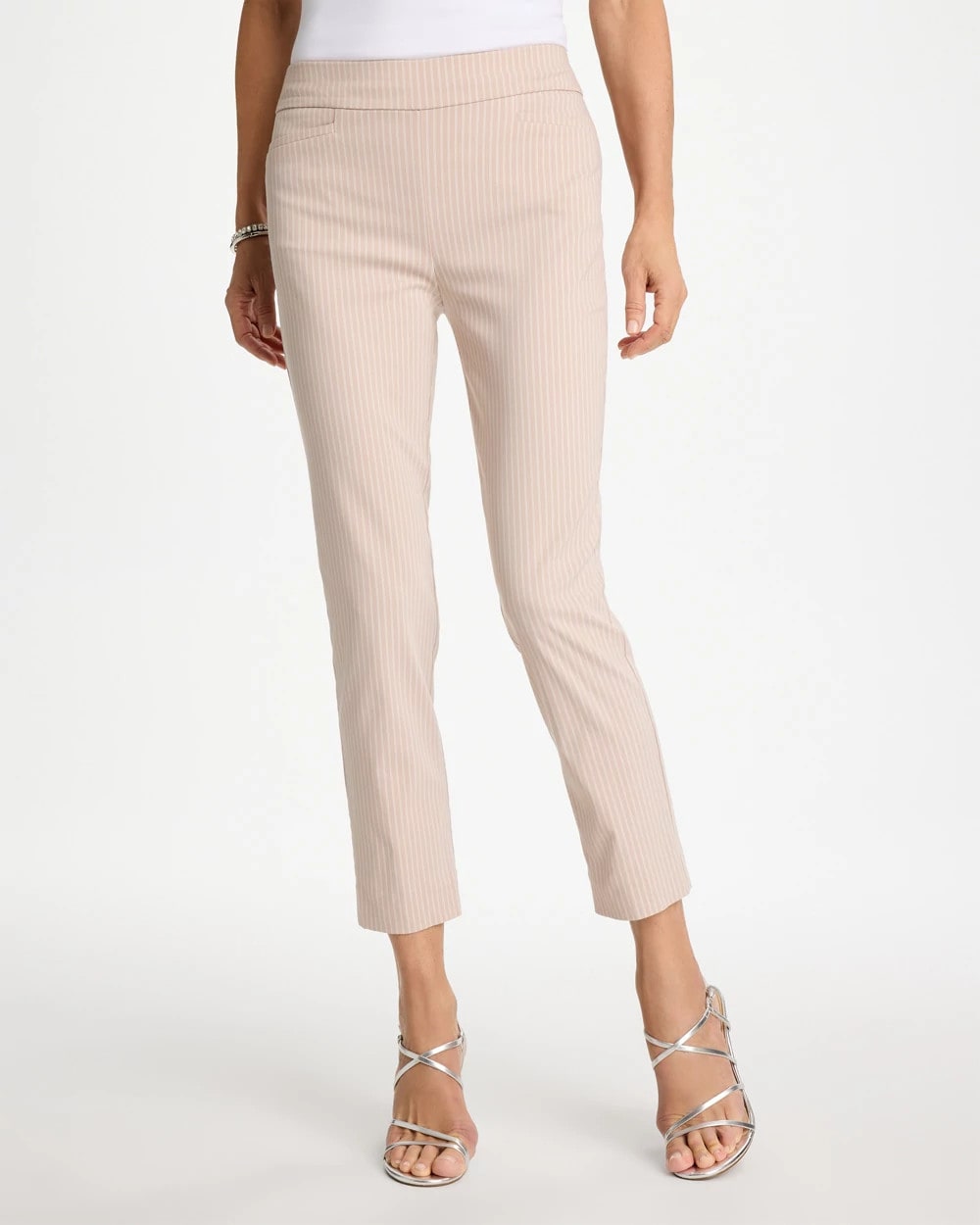 Chico's Discount Neutral Brigitte™ Slim Twill Stripe Neutral Crop